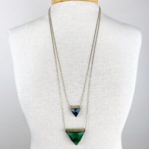Green & Blue Triangle Double Layer Long Statement Necklace